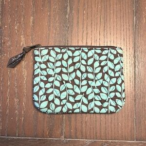 Vera Bradley Cosmetic Bag.  Brown with blue/green leaf pattern.